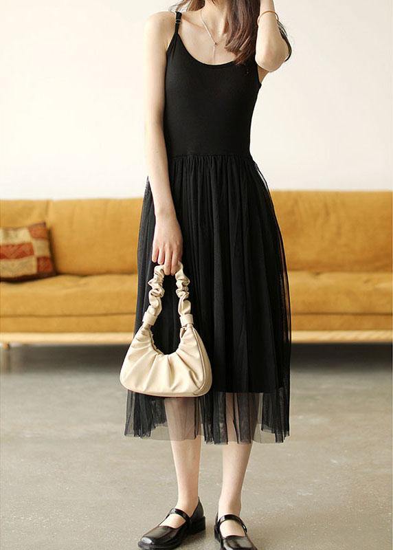 Black Tulle Patchwork A Line Sleeveless Fall Dress - SooLinen