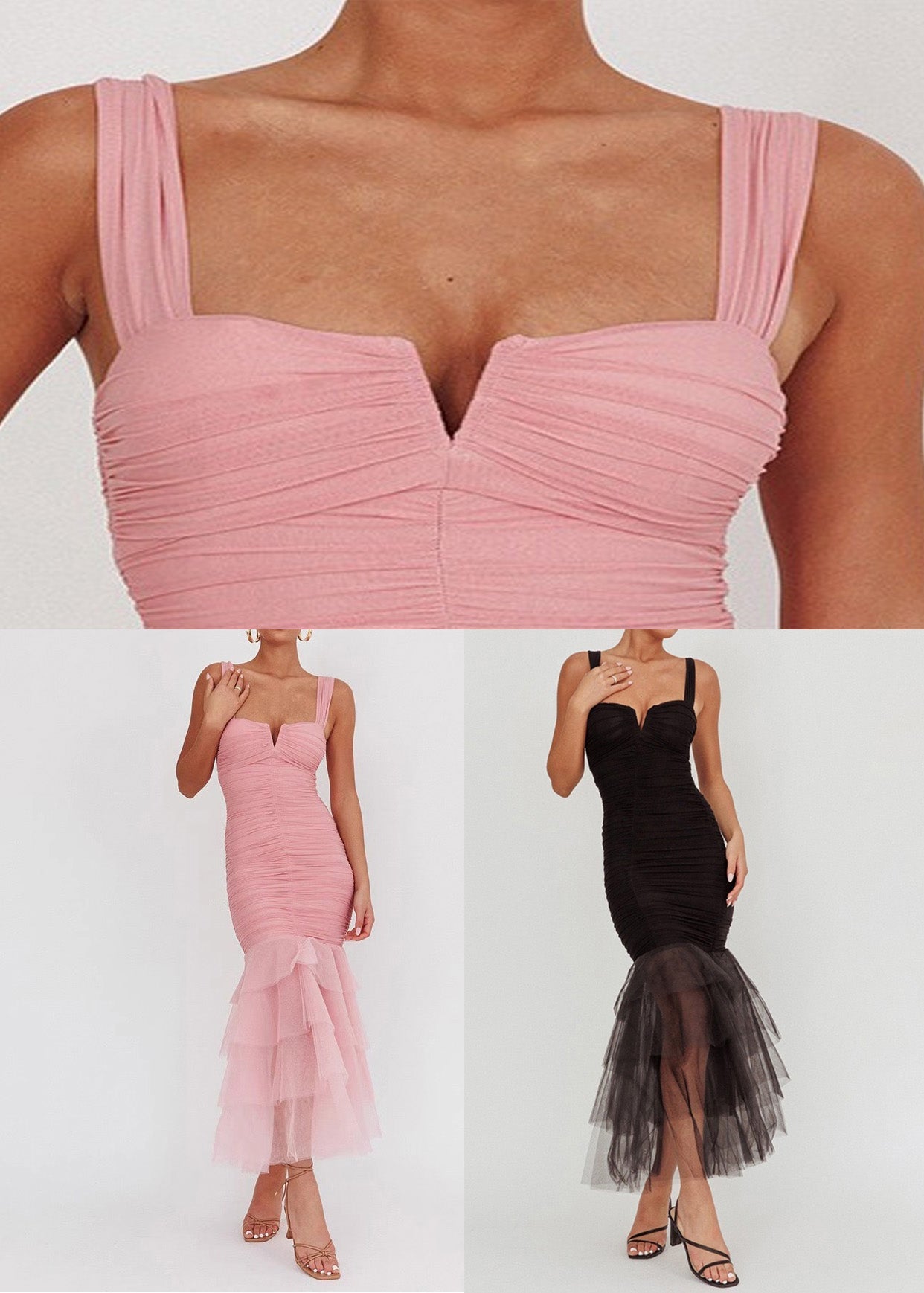 Black Tulle Patchwork Spaghetti Strap Dress Wrinkled Summer