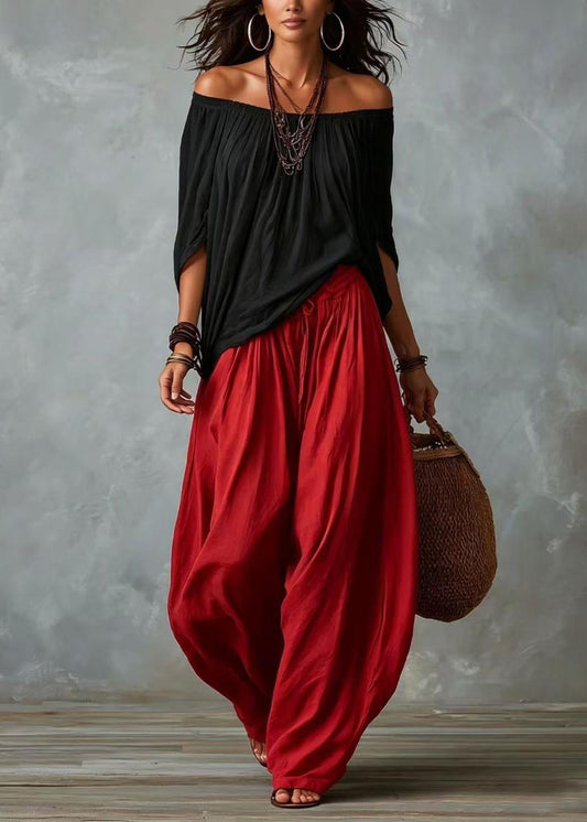 Black Two Pieces Set Oversized Cold Shoulder Batwing Sleeve