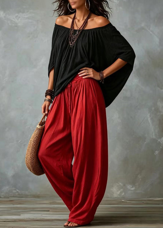 Black Two Pieces Set Oversized Cold Shoulder Batwing Sleeve