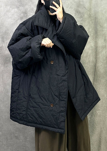 Black Warm Fine Cotton Filled Parka Jacket Oversized Winter