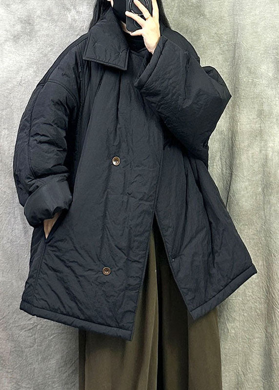 Black Warm Fine Cotton Filled Parka Jacket Oversized Winter