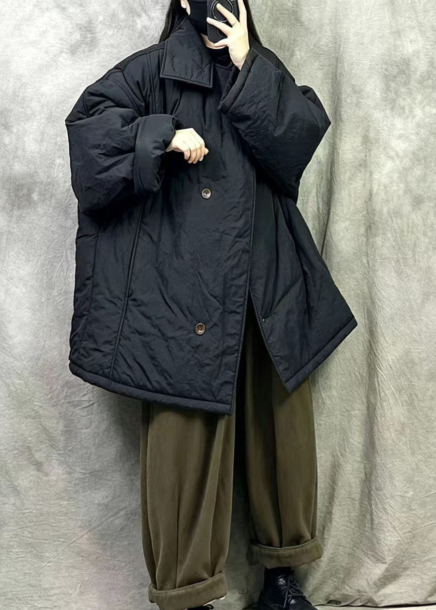 Black Warm Fine Cotton Filled Parka Jacket Oversized Winter