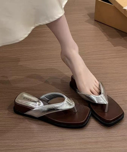 Black Wedge Faux Leather Comfortable Thong Sandals