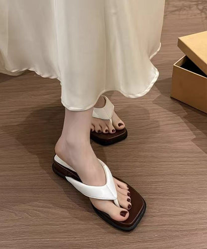 Black Wedge Faux Leather Comfortable Thong Sandals