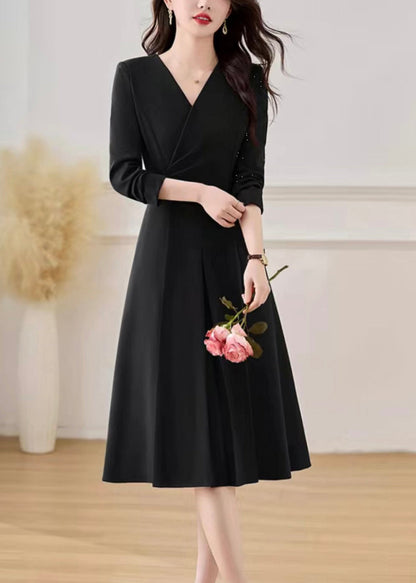 Black Wrinkled Flattering Long Dresses Fall