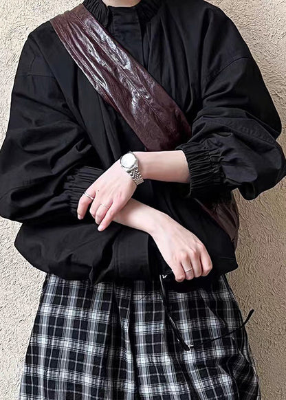 Black Zippered Patchwork Solid Jacket Spring