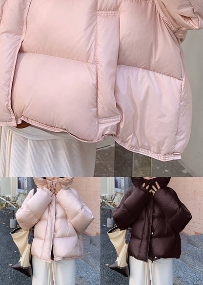 Black Zippered Pocket Oversized Duck Down Winter Puffer Coat Hooded
