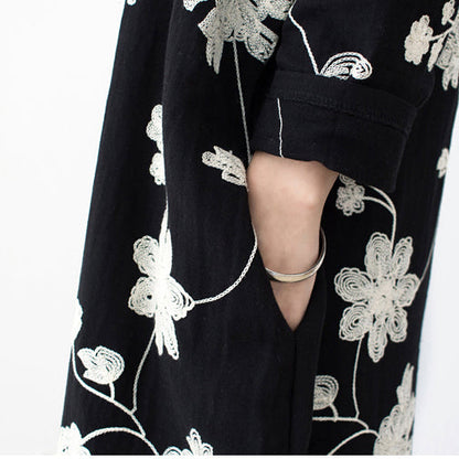 Black embroidered cotton dresses 2025 fall caftans long cotton maxi dresses