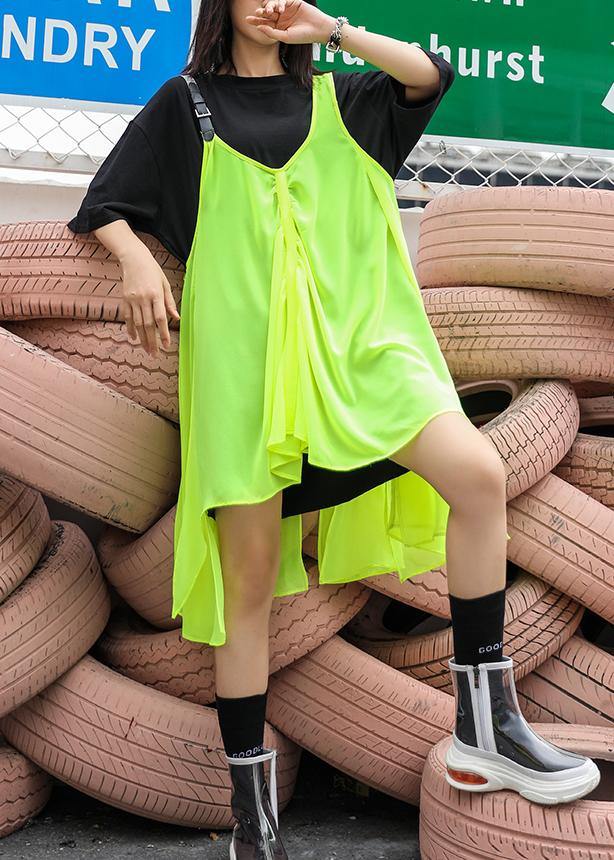 Black t-shirt + strap dress suit summer tide large size short sleeve loose long section  casual women's clothing - SooLinen