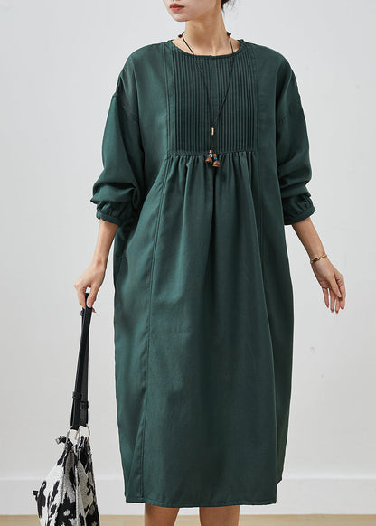 Blackish Green Cotton Holiday Dresses Oversized Wrinkled Spring