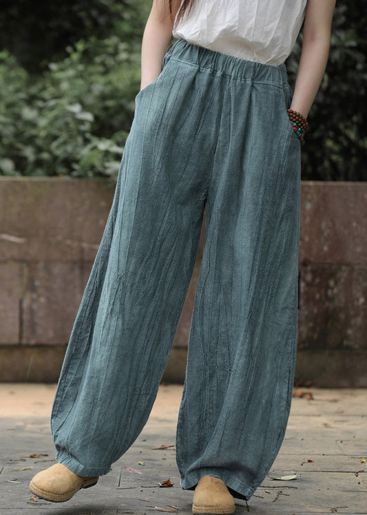 Blackish Green Pockets Solid Wide Leg Pants