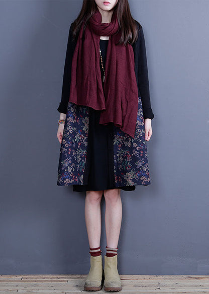 Blue Button Patchwork Print Knit Loose Spring Cardigans