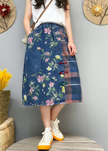 Load image into Gallery viewer, Blue Button Print Patchwork denim Skirt Spring