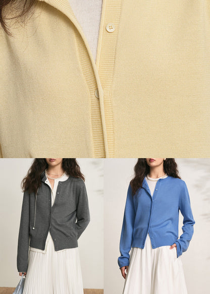 Blue Button Solid Knit Fall Cardigans O Neck