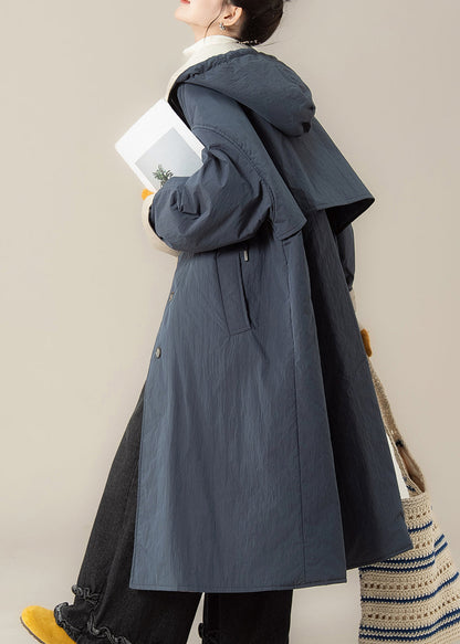Blue Button Warm Hooded Maxi Parkas Winter