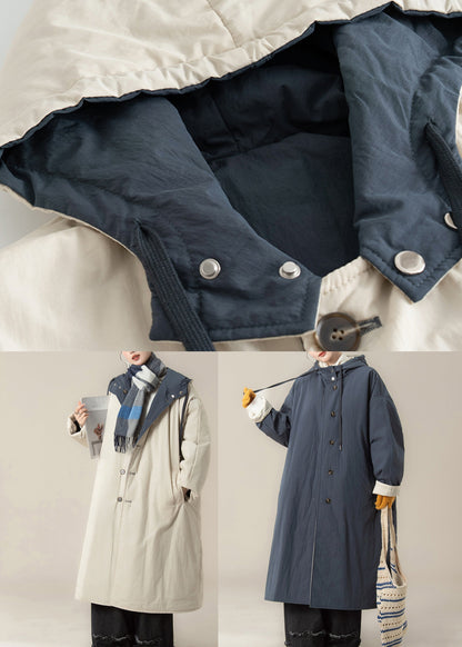 Blue Button Warm Hooded Maxi Parkas Winter