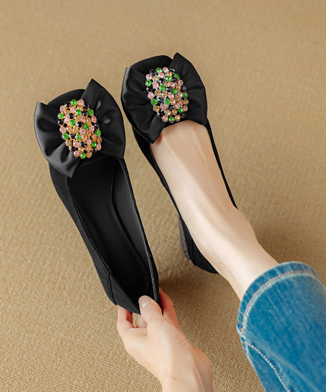 Blue Chunky Heel Shoes Suede Fashion Splicing Bow Zircon