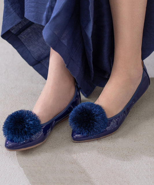 Blue Cowhide Leather Splicing Flat Feet Shoes Pointed Toe