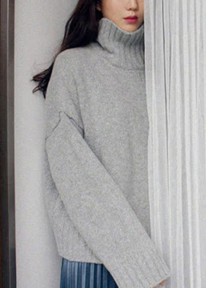 Blue Cozy Thick Knitted Cotton Sweater Turtleneck