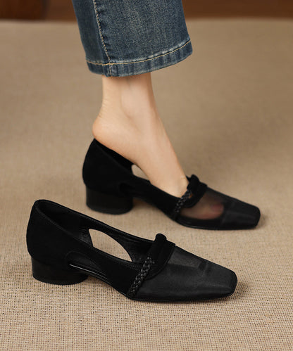 Blue Hollow Out Classy Shoes Suede Art Splicing Tulle
