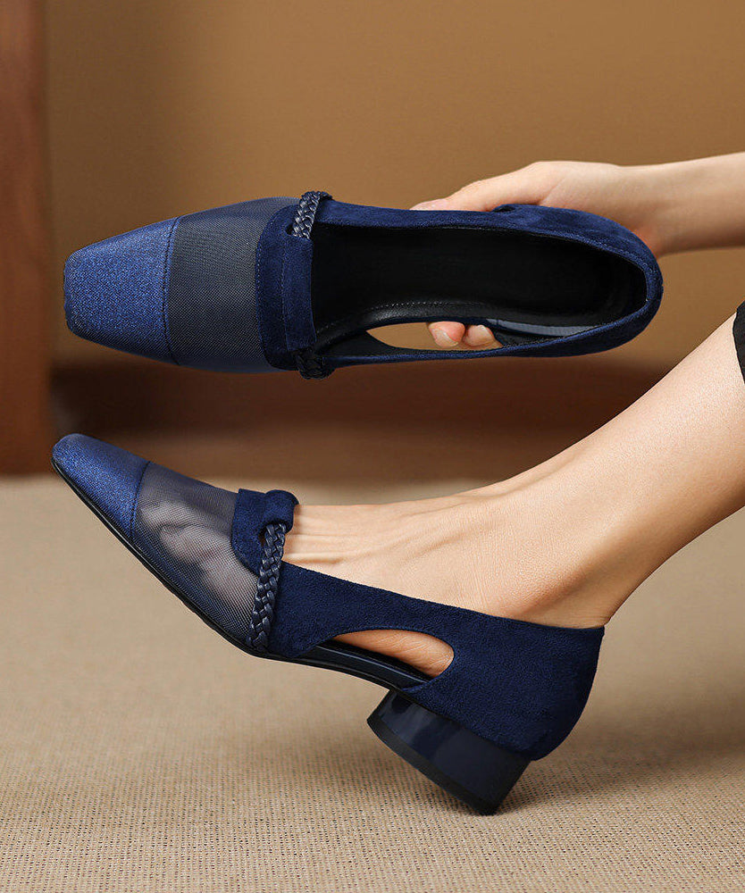 Blue Hollow Out Classy Shoes Suede Art Splicing Tulle