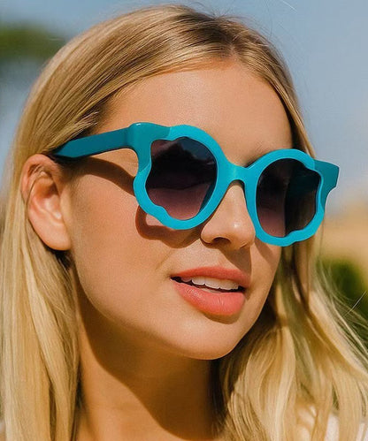 Blue Irregular Circular Patchwork Flower Decoration Sunglasses