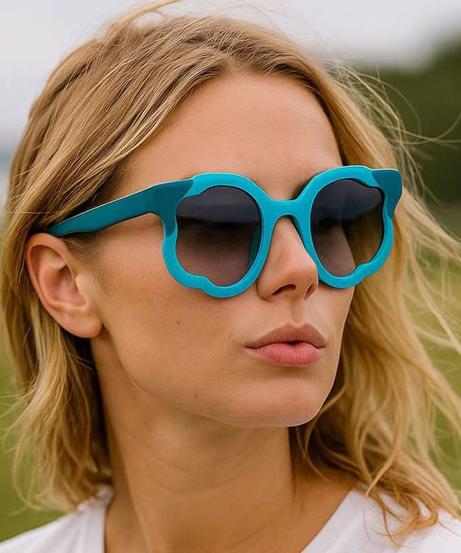 Blue Irregular Circular Patchwork Flower Decoration Sunglasses