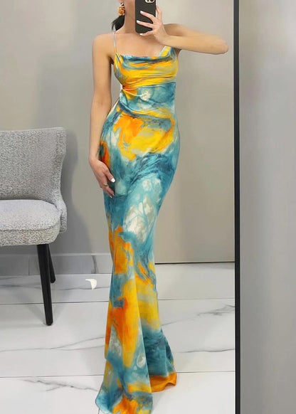 Blue Lace Up Spaghetti Strap Dress Backless Sleeveless