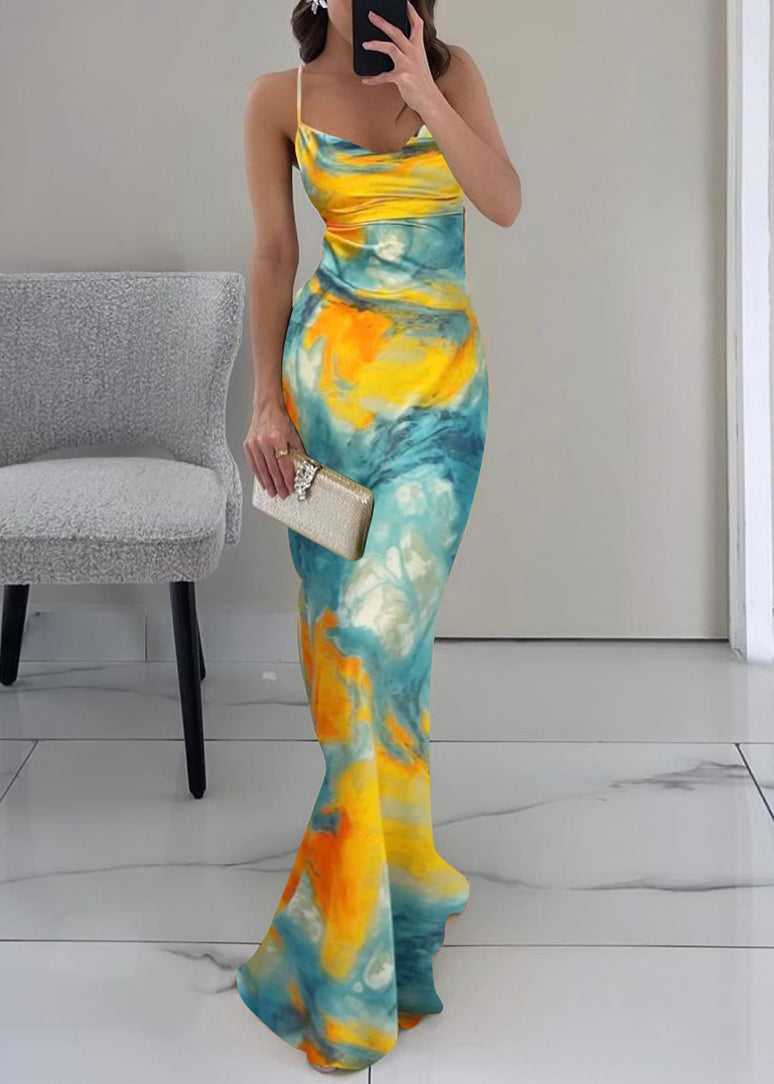 Blue Lace Up Spaghetti Strap Dress Backless Sleeveless