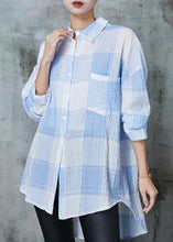 Load image into Gallery viewer, Blue Plaid Cotton UPF 50+ Blouse Top Oversized Spring