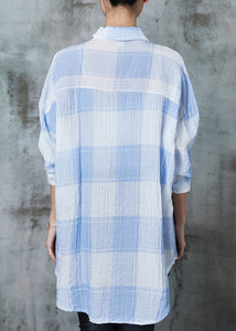 Blue Plaid Cotton UPF 50+ Blouse Top Oversized Spring