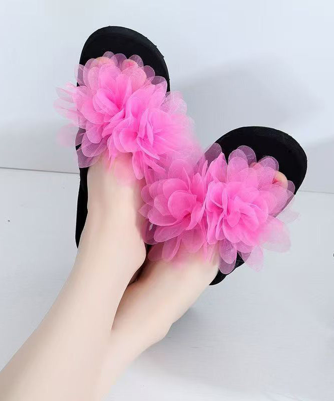 Blue Platform Faux Leather DIY Flower Thong Sandals