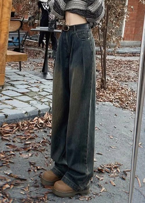 Blue Pockets Warm Fleece Jeans High Waist Winter