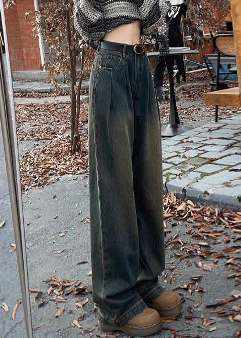 Blue Pockets Warm Fleece Jeans High Waist Winter