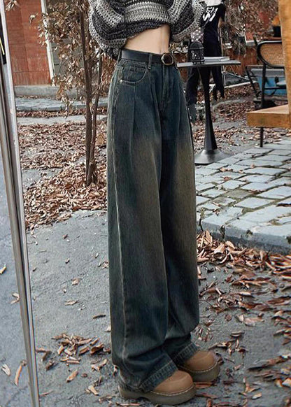 Blue Pockets Warm Fleece Jeans High Waist Winter