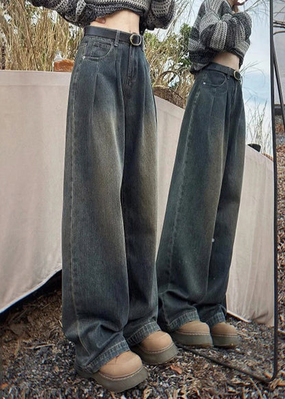 Blue Pockets Warm Fleece Jeans High Waist Winter