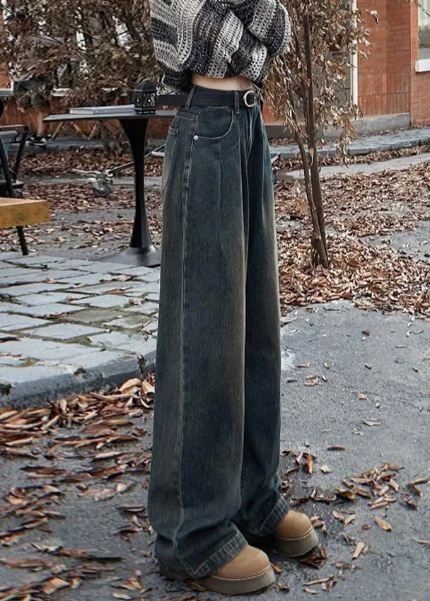 Blue Pockets Warm Fleece Jeans High Waist Winter