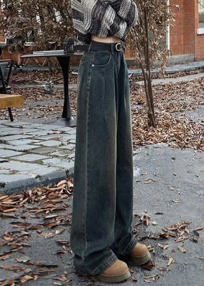 Blue Pockets Warm Fleece Jeans High Waist Winter