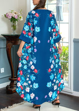 Load image into Gallery viewer, Blue Print Nail Bead Cotton Maxi Dresses O Neck Bracelet Sleeve