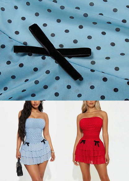 Blue Ruffled Patchwork Mid Dress Summer