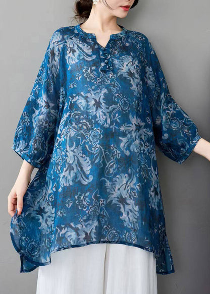 Blue Side Open Long Linen Shirts Fall