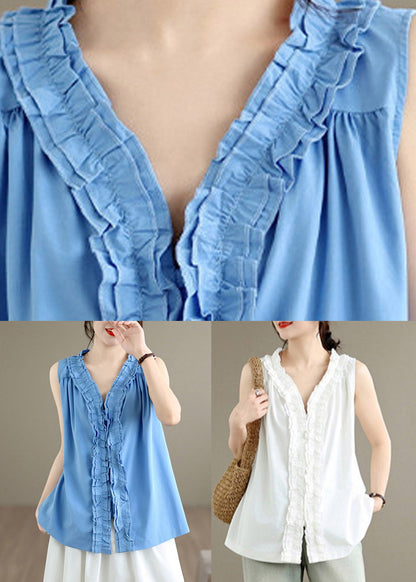 Blue Solid Tops V Neck Summer