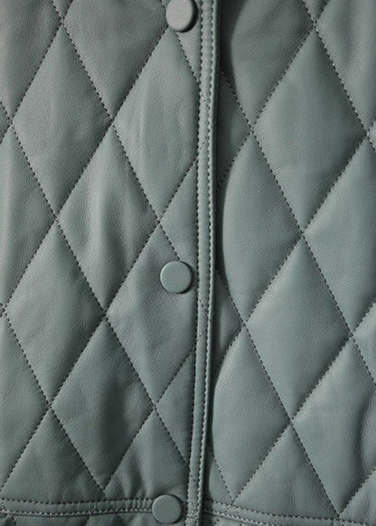 Blue Stand Collar Plaid Pockets Parka Long Sleeve