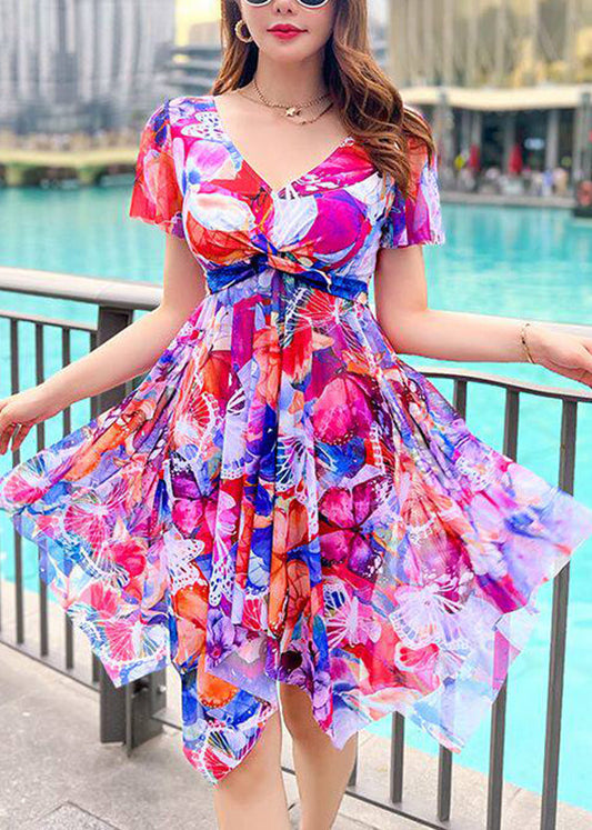 Blue V-Neck Patchwork Maxi Dress Swimwear