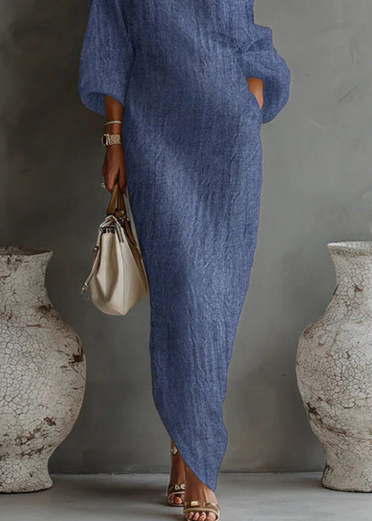 Blue Vacation Dresses One Shoulder Long Sleeve