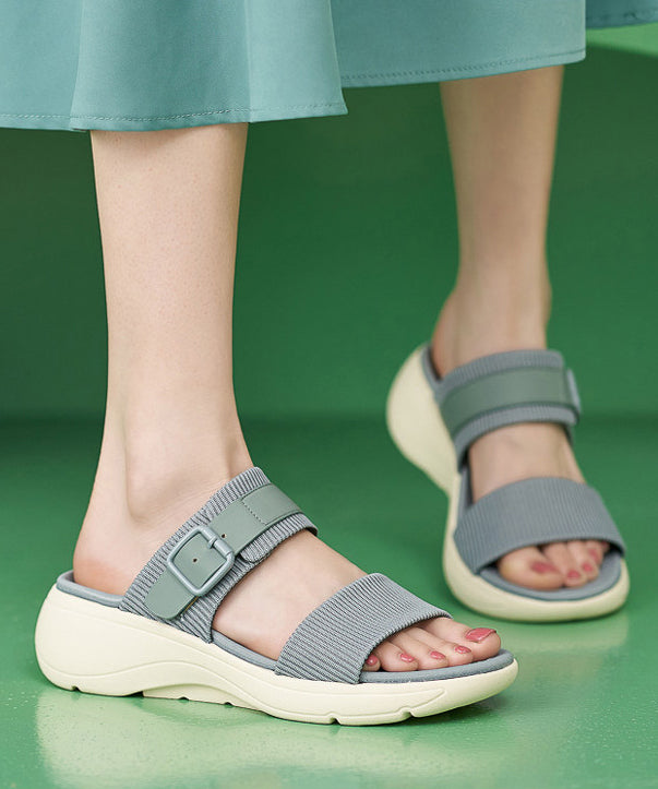 Blue Wedge Knit Fabric Women Peep Toe Flip Flops