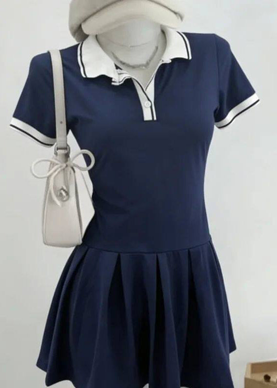 Blue Wrinkled Patchwork Mid Dress Summer
