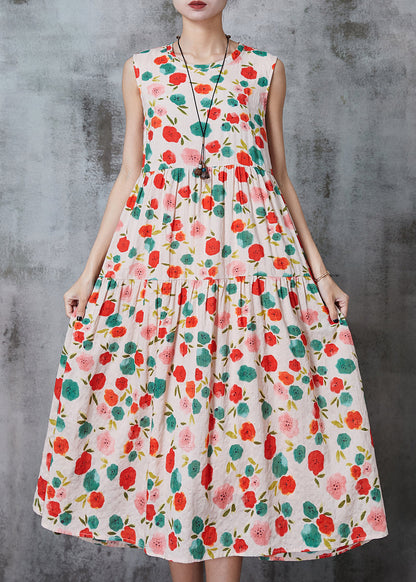 Bohemian Apricot Print Cotton Beach Dress Summer