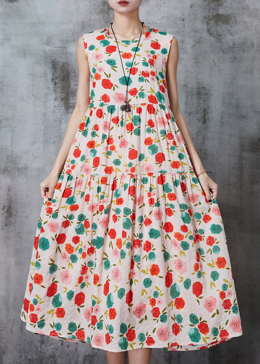 Bohemian Apricot Print Cotton Beach Dress Summer